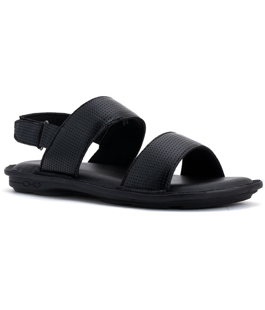     			KHADIM Black Synthetic Leather Sandals