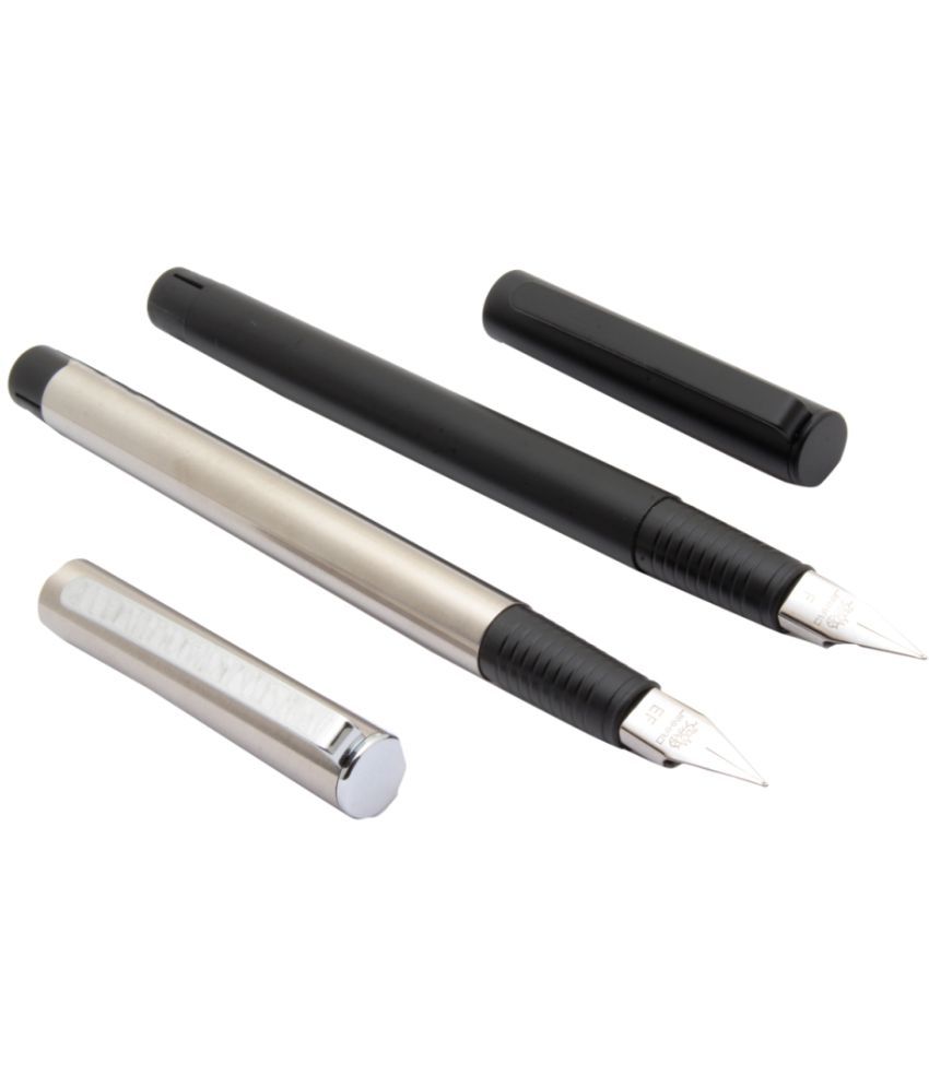     			Srpc Set Of 2 - Jinhao 65 Silver & Matt Black Fountain Pen Fine Nib & Converter New
