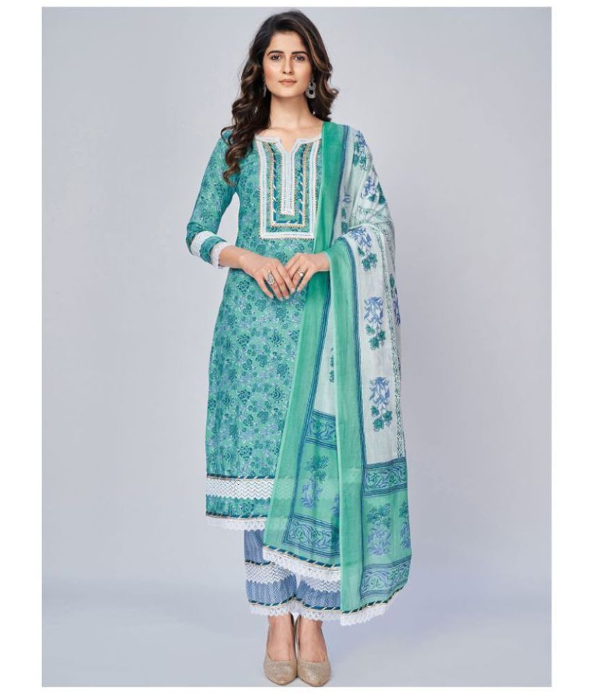     			Vbuyz - Turquoise Straight Cotton Women's Stitched Salwar Suit ( Pack of 1 )