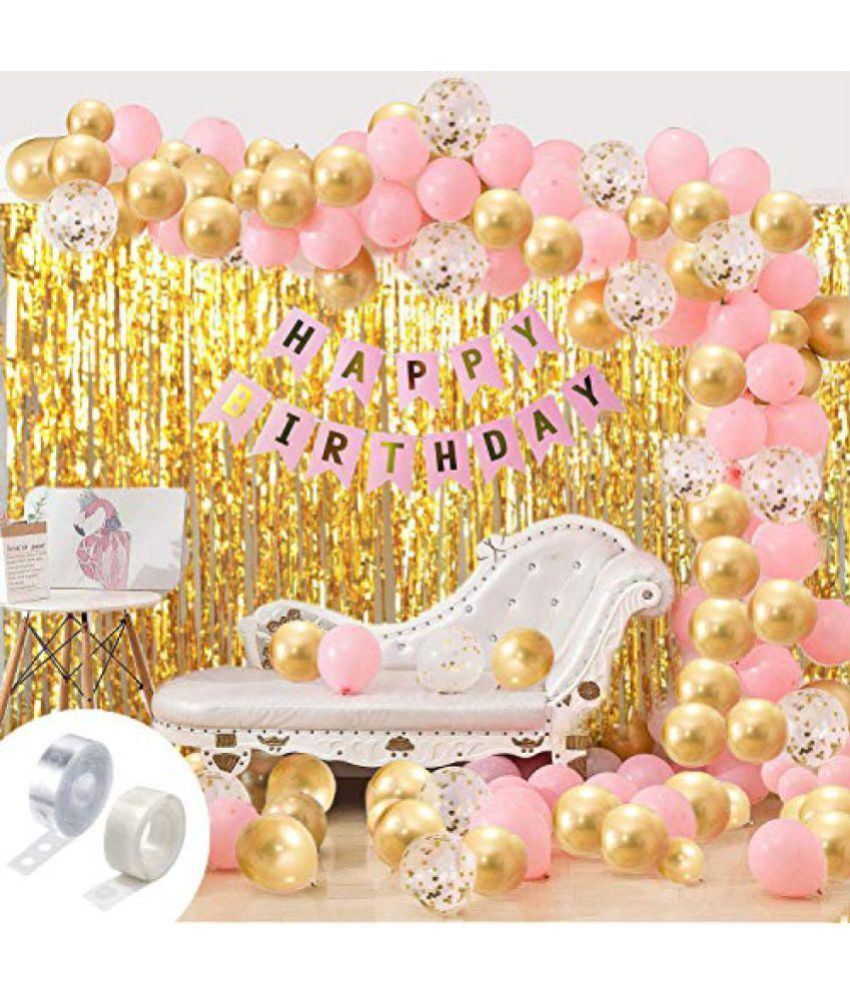     			Party Propz Girls Happy Birthday Balloons Banner Curtains Decorations Kit- 93Pcs For Girl Baby Kids First Bday Decoration Items/Home Room Decor/Wife Women Celebration/Pink Princess Quarantine Theme