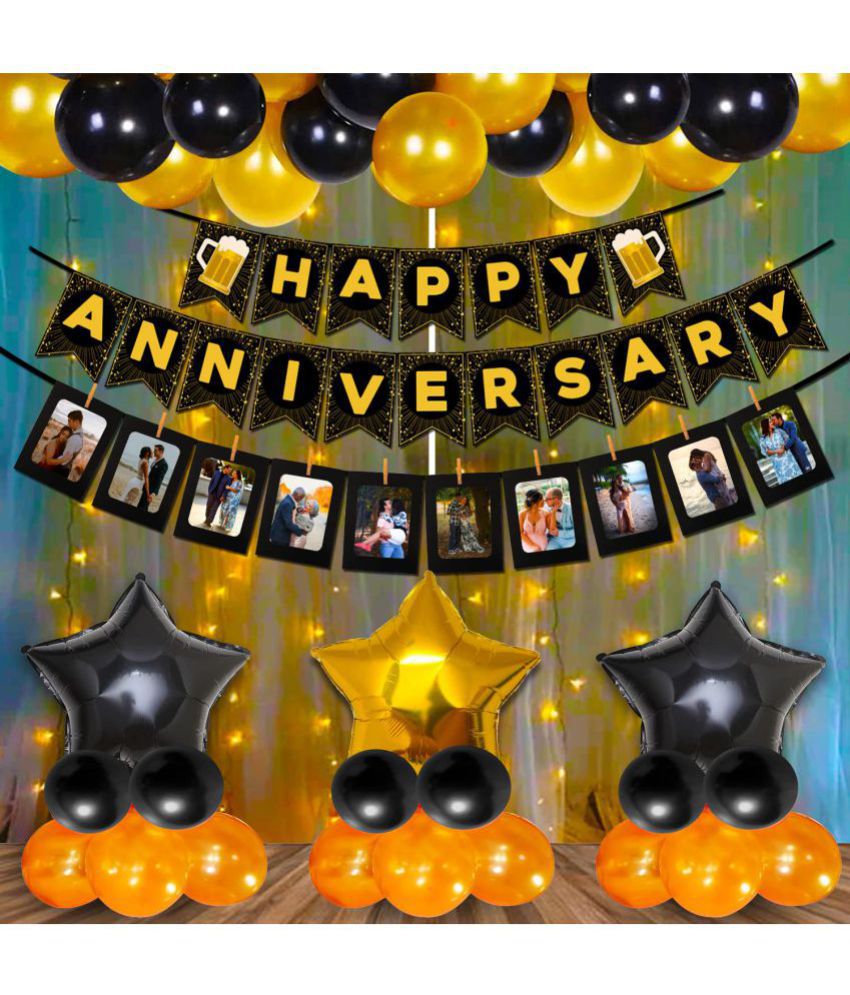     			Party Propz Happy Anniversary Decoration Items With Led Fairy Light - 48Pcs Kit Combo for Home Or Bedroom - Anniversary Banner, Metallic & Foil Balloons, Golden Foil Curtains - Marriage Decorations Set - Husband Or Wife