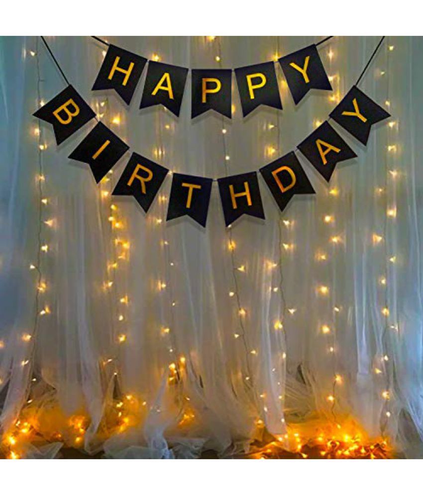     			Party Propz Happy Birthday Decoration Kit -2Pcs Black Banner with Led Light Birthday Decorations Items for Bday Lights Combo Pack Set, Husband,Wife, First, 2nd,30th,40th,50th Theme
