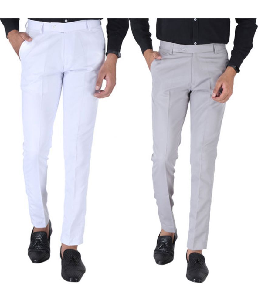     			SREY White Slim -Fit Flat Trousers Pack of 2