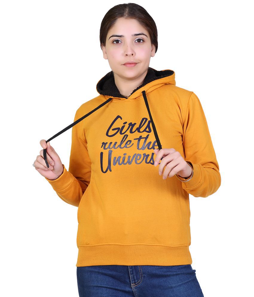     			Ogarti Cotton Fleece Yellow Hooded Sweatshirt