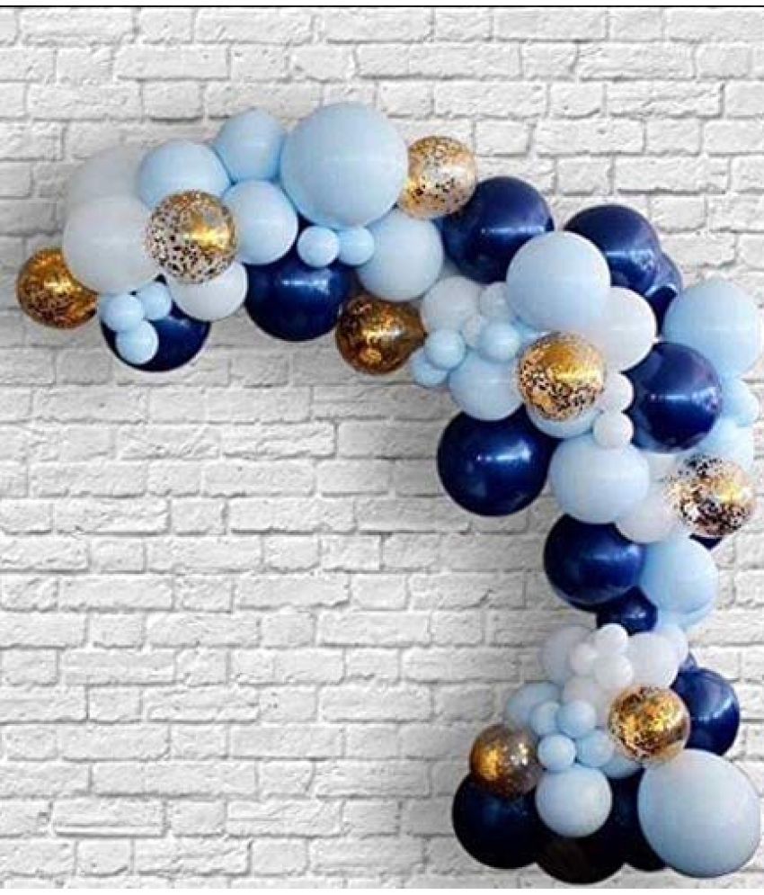     			Party Propz Blue White Golden Latex Balloon Arc Combo 82Pcs Set For Anniversary, Baby Shower, Birthday, Retirement, Adult, Quarantine, Bridal Party Decoration Set