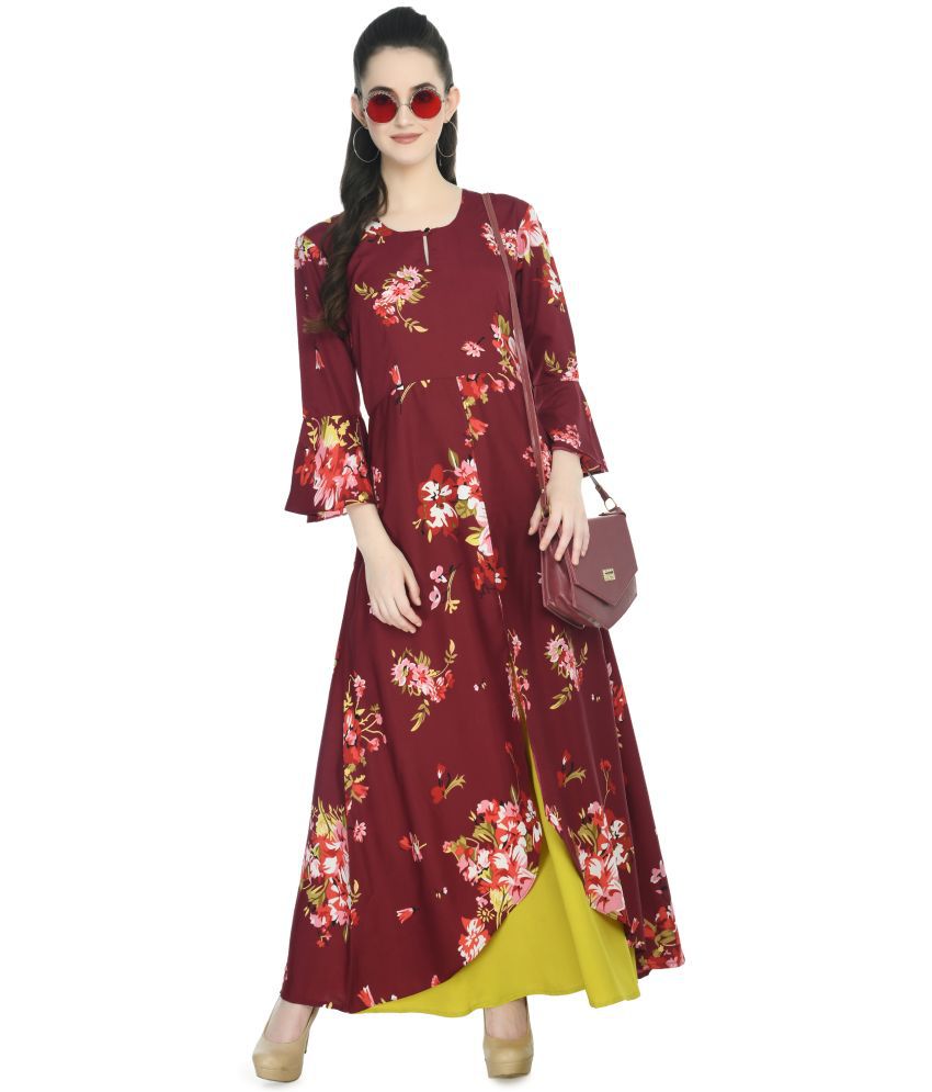     			Rudrakriti Crepe Maroon A- line Dress - Single