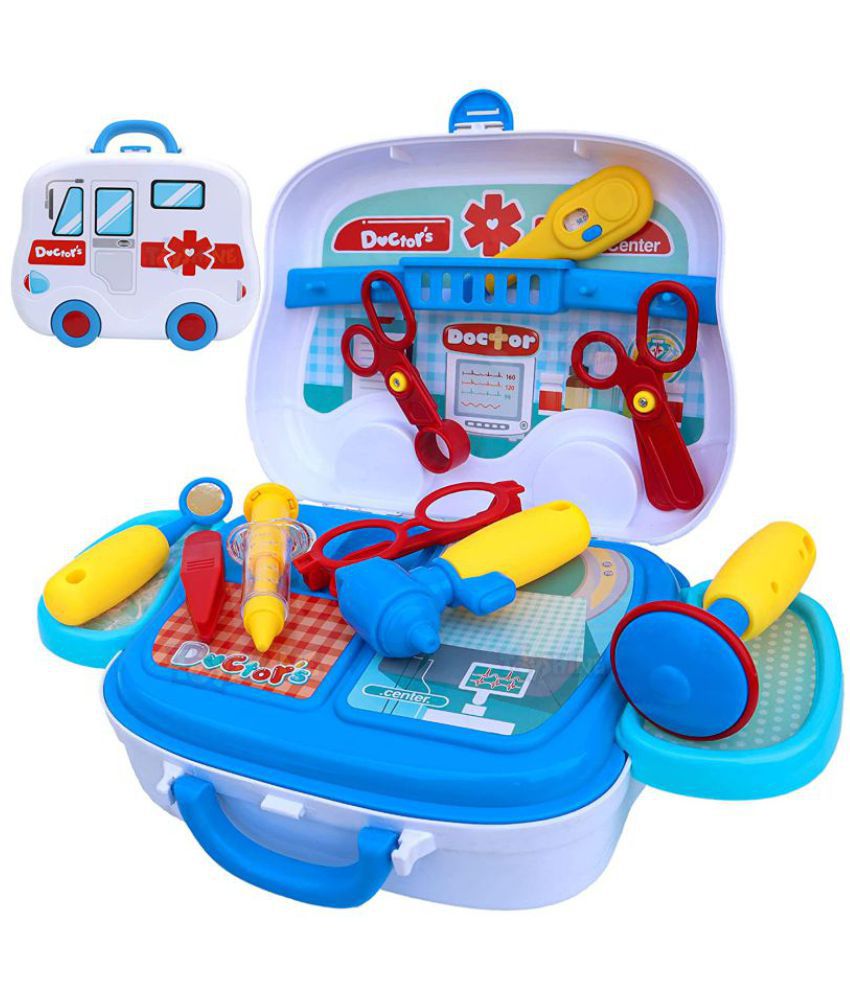 Toyshine Carry Along Doctor Set Pretend Play Toy, 15 Accessories, Briefcase, White (No Stethoscope)