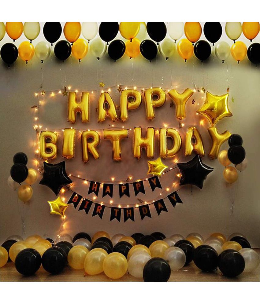     			Party Propz Happy Birthday Balloons Decoration Kit - 42Pcs Combo for Kids Boys Girls Adult Women Husband,Quarantine Theme Decorations/Black Gold Supplies/Foil balloon,Latex,Star and Banner Items