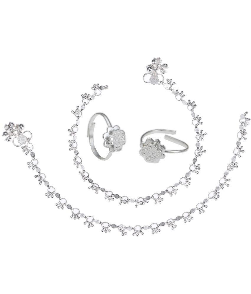     			AanyaCentric Silver Plaed 1 Pair Anklet & 1 Pair Toe Ring Combo