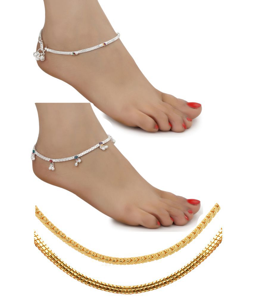     			AanyaCentric Silver Plated 1 Pair Anklet 2nos 28inches Long Chains Combo