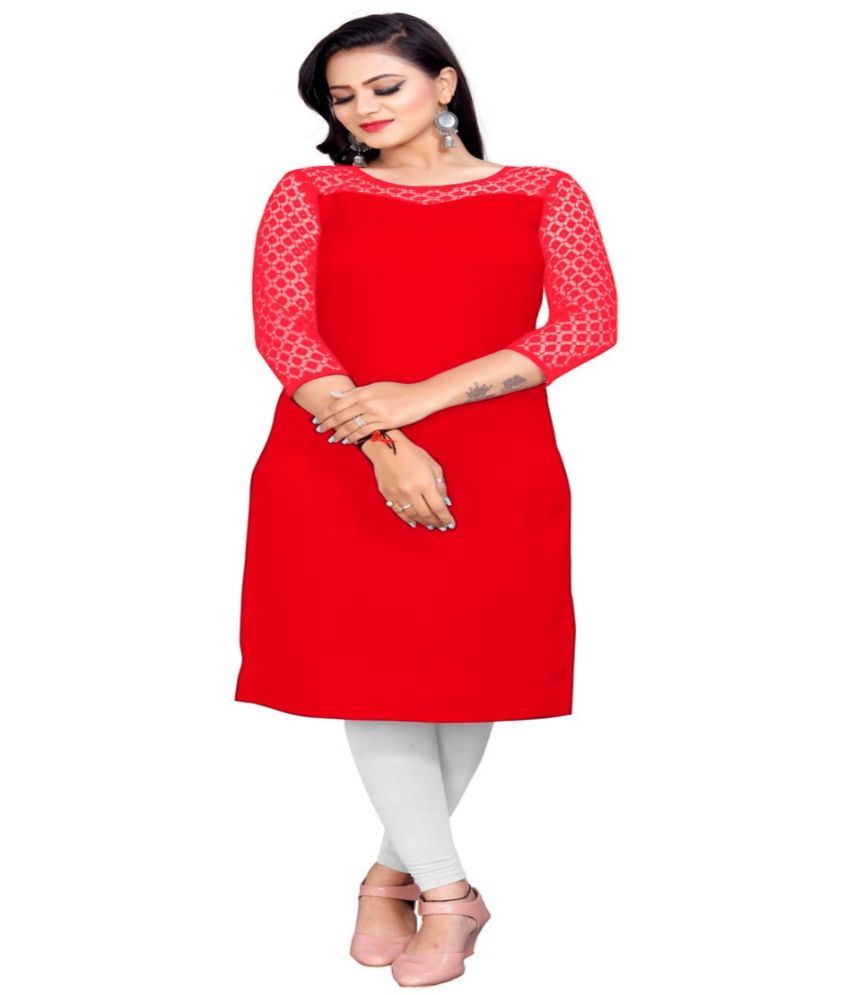     			Dream Beauty Fashion - Red Crepe Women's Straight Kurti