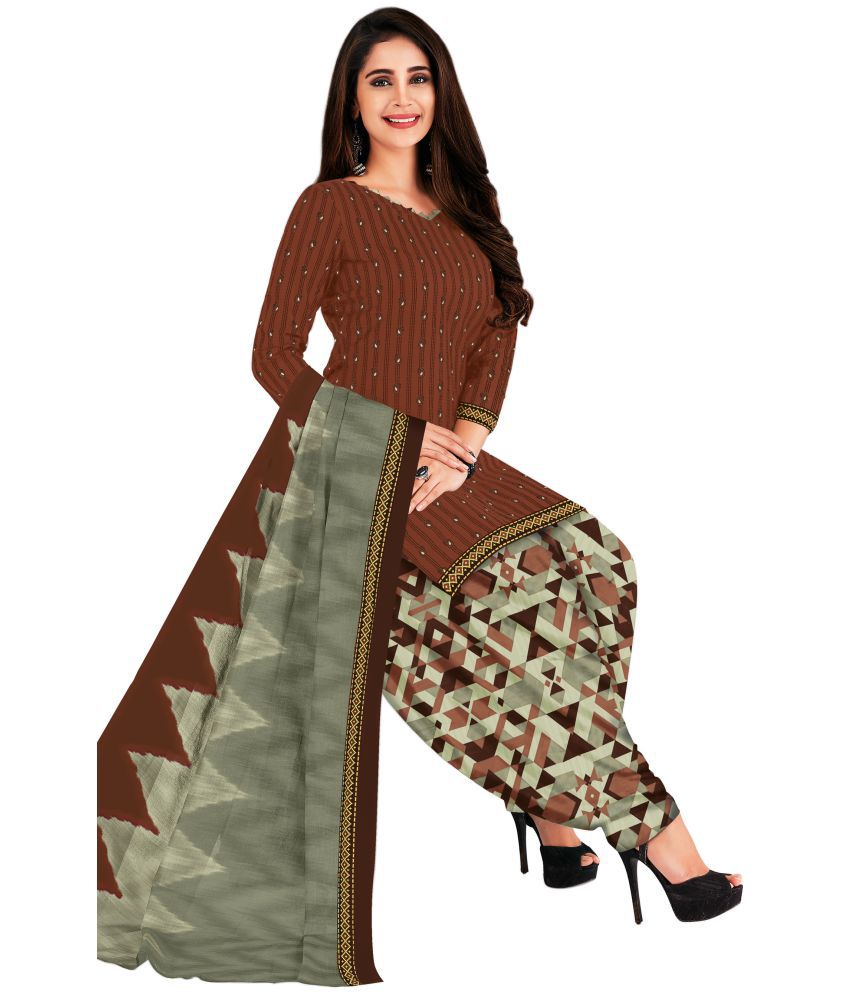     			SIMMU Brown Cotton Unstitched Dress Material - Single