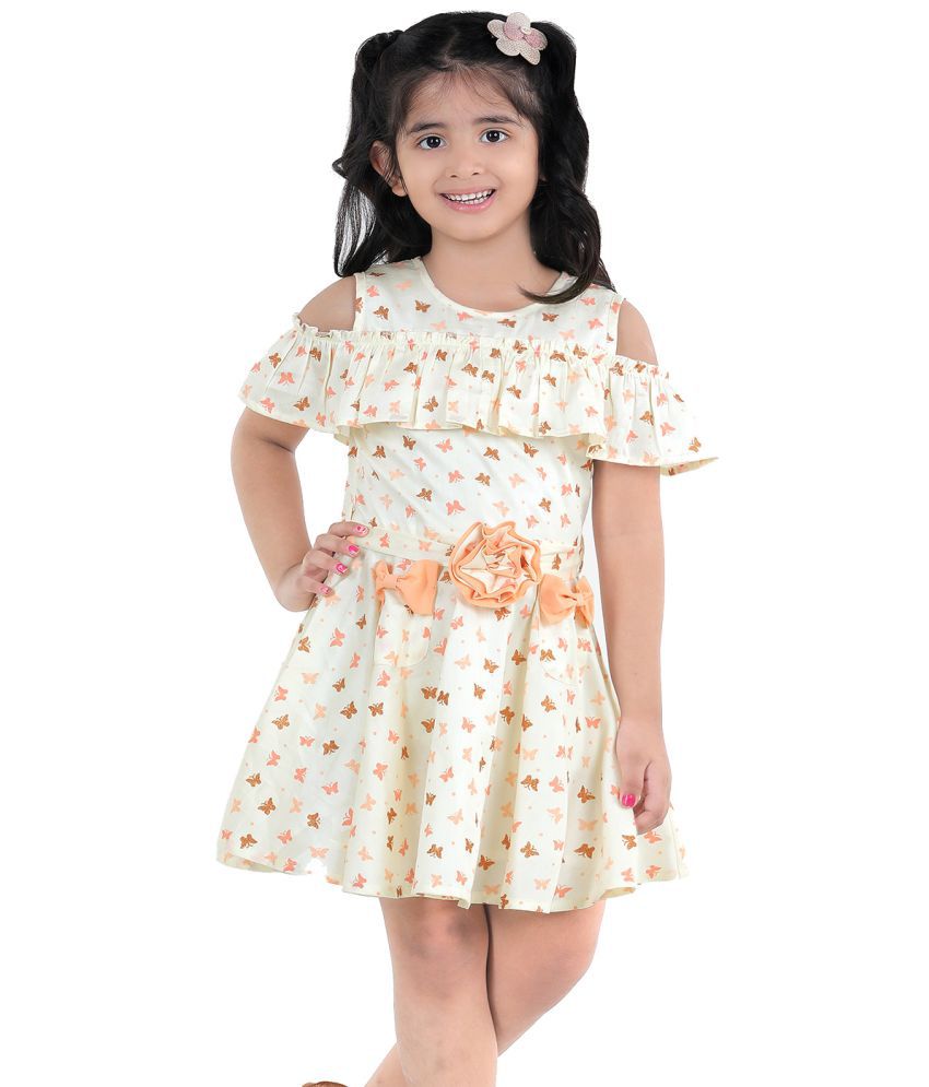    			Naughty Ninos Girls Off-White Butterfly Printed Fit & Flared Dress