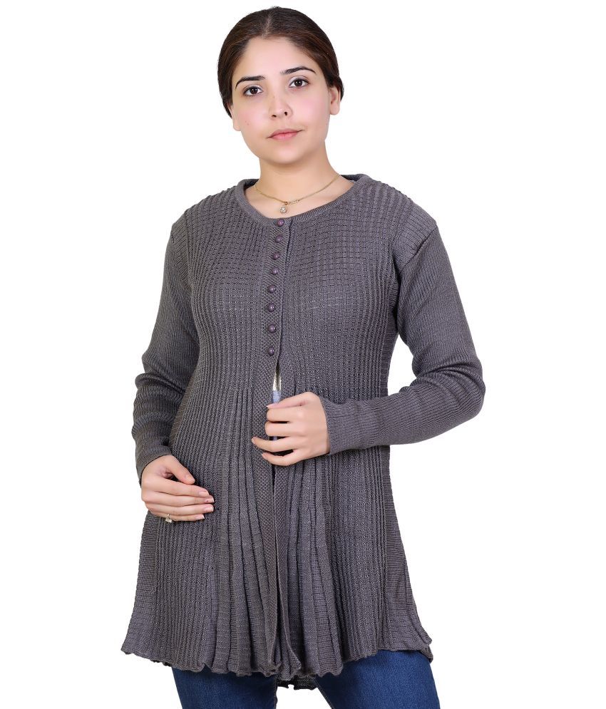     			Ogarti Acrylic Grey Buttoned Cardigans - Single