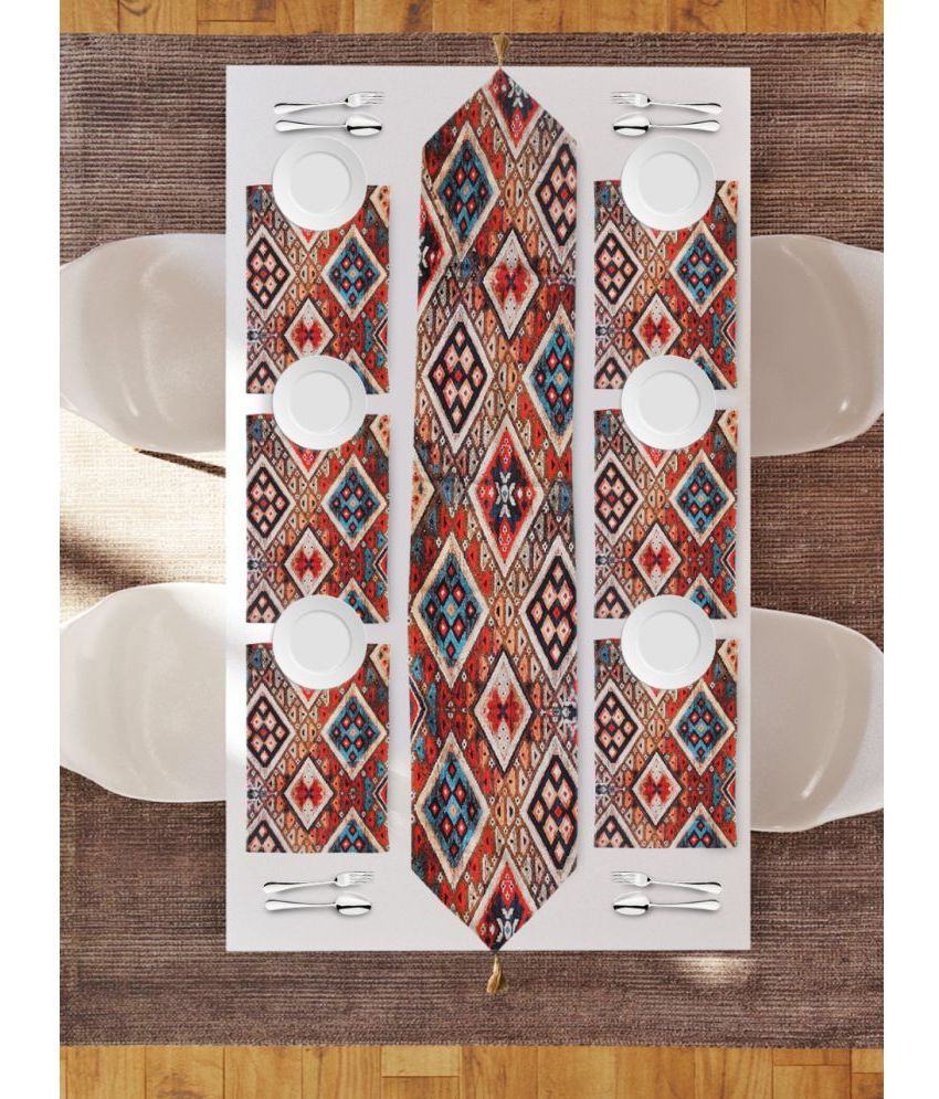     			AAZEEM Printed Table Runner with Tassels, Unique Desgin Table Runner with 6 Placemat, 180 cm X 30 cm