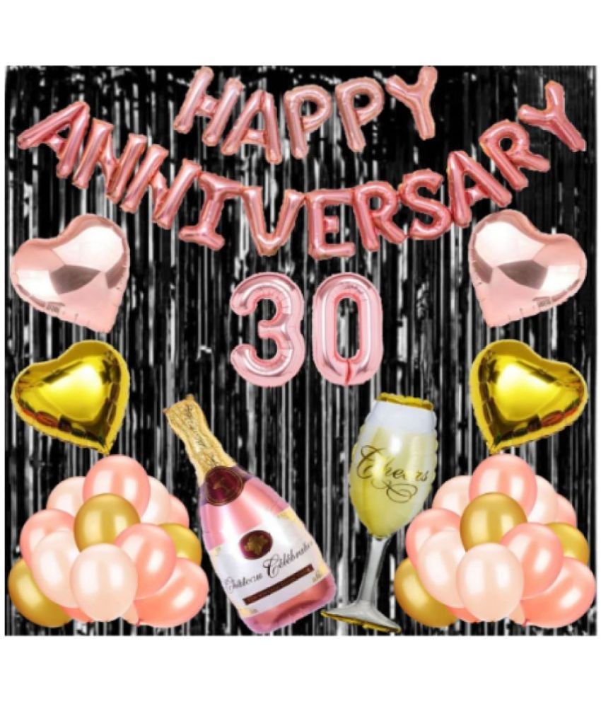     			Blooms Event30 Rose Gold Foil Balloons with Happy Anniversary Decoration Items ( Pack of 55)