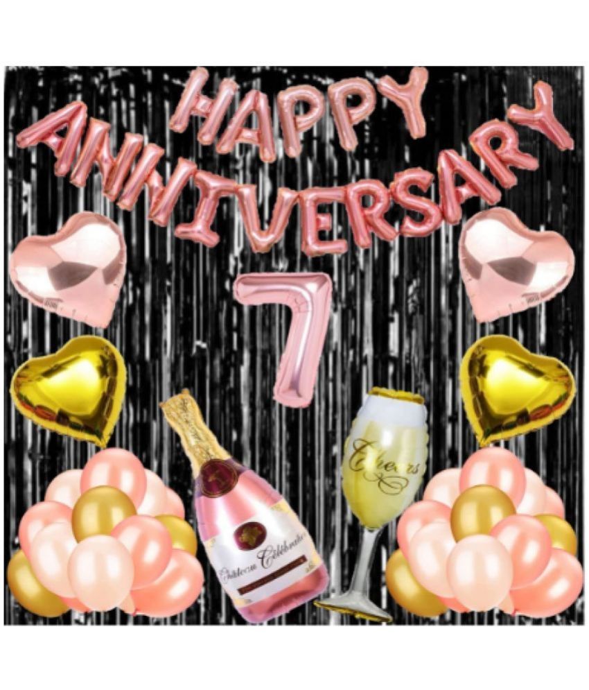     			Blooms Event7 Rose Gold Foil Balloons with Happy Anniversary Decoration Items ( Pack of 55)