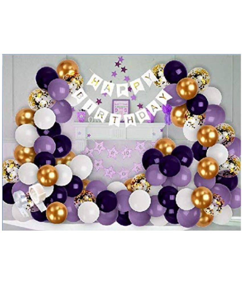     			Blooms EventColorful White  Banner+Golden Confetti(10)+Metallic Balloons Purple 20+White 25+Golden 25+Pastel Purple 20+Balloon Glue Dots100(1)+Balloon Arch Garland(1)
