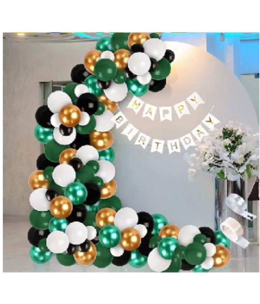     			Blooms EventColorful White Bunting Banner(13)+Metallic Balloons Green 40+Golden 30+White 30+Balloon Glue Dots100(1)+Balloon Arch Garland(1)