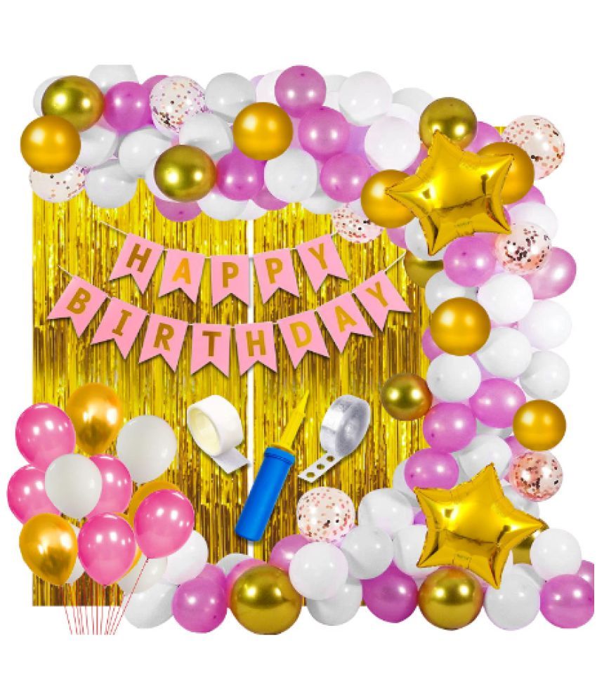     			Blooms EventPink & White  Happy Birthday Balloons Decorations Set - 63Pcs