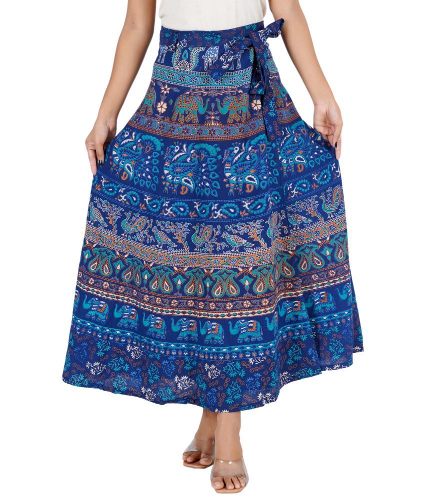     			Rangun Cotton A-Line Skirt - Blue Single