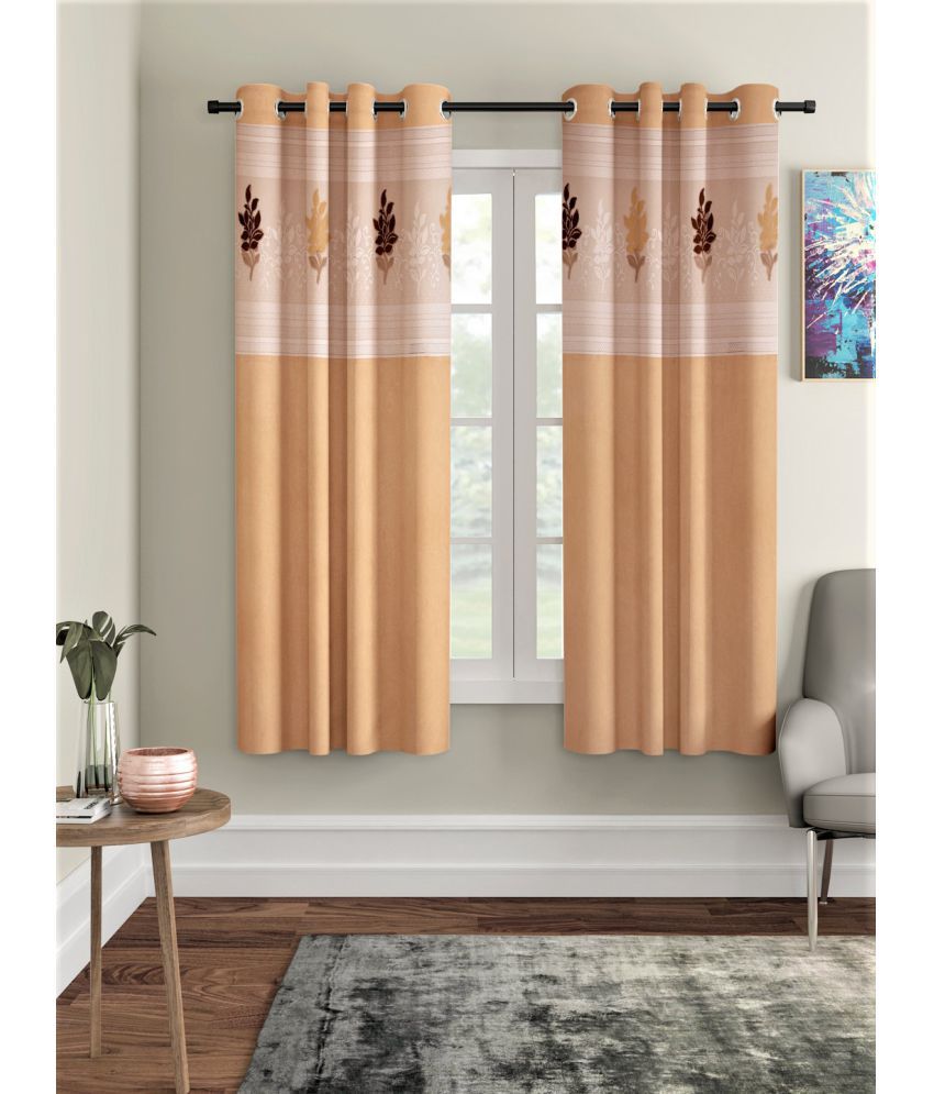     			Home Sizzler Set of 2 Window Semi-Transparent Eyelet Polyester Gold Curtains ( 153 x 116 cm )