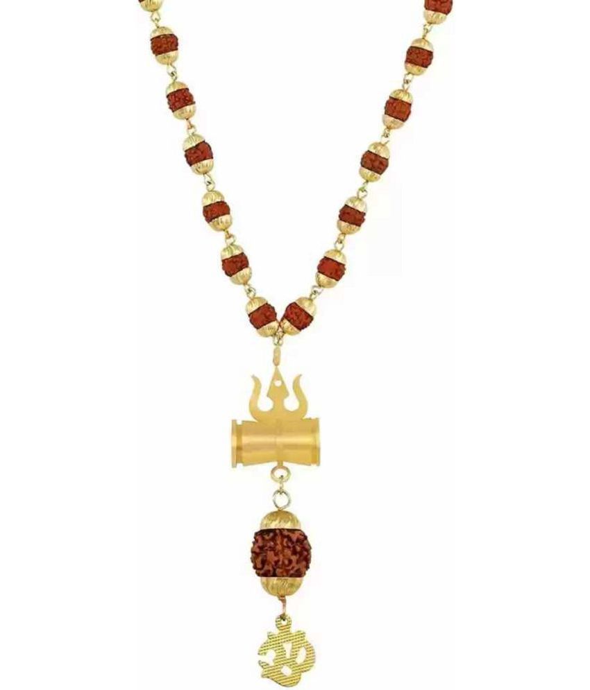     			PAYSTORE Original Gold Plated Rudraksha Shiva Om/Trishul/Damru Locket Inspired Chain Rudraksha Mala Pendant Set premium quality
