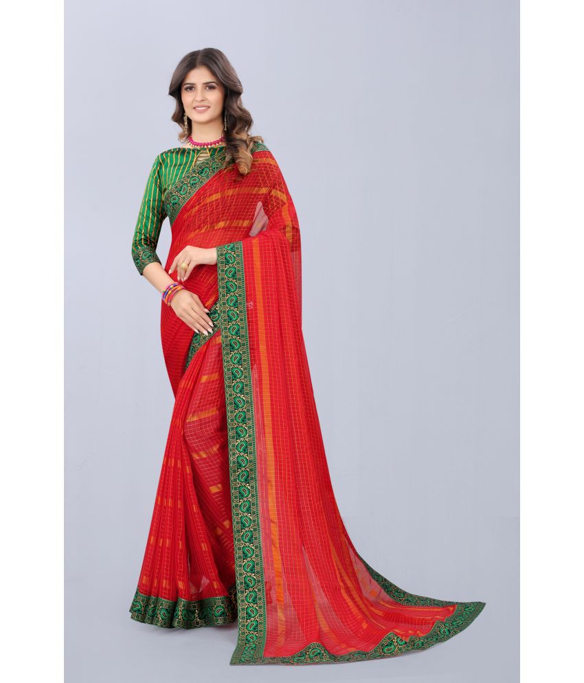 offline selection - Red Silk Blend Saree With Blouse Piece ( Pack of 1 )