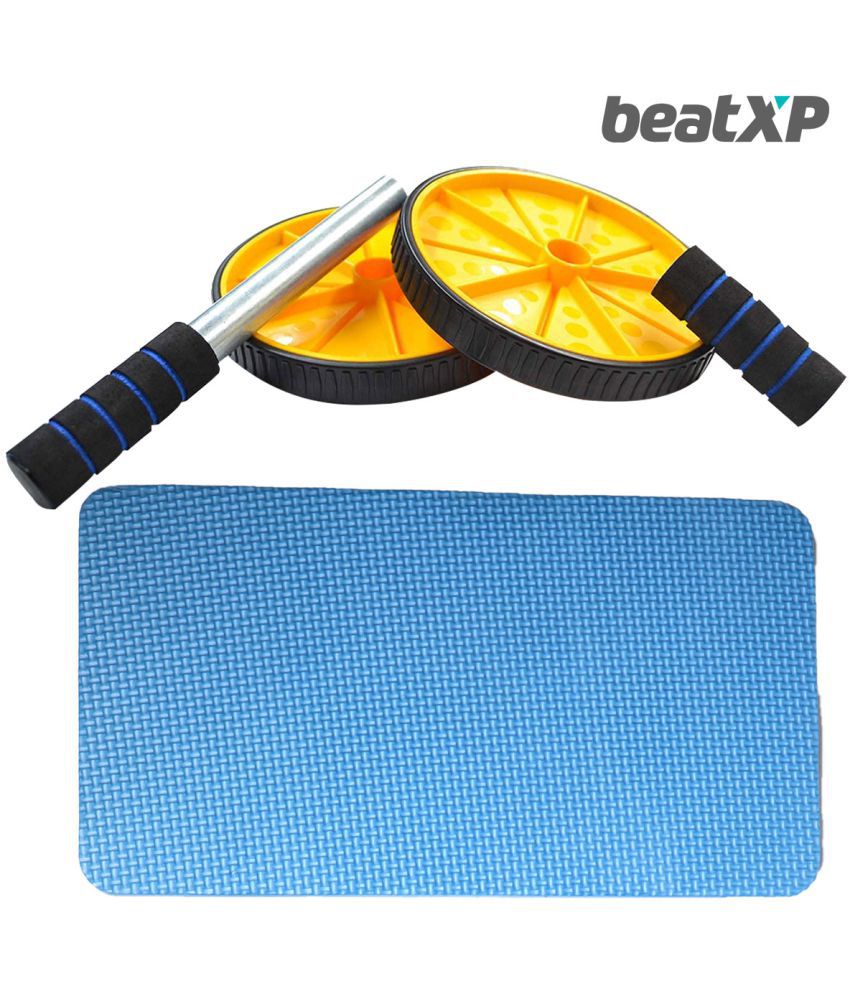 BeatXP Double Exerciser Wheel Ab Roller, Abs Exercise Equipment For Tummy. Usable In Gym Workout, Home Workout, Abdominal Exercise For Fitness , Anti Slip & Anti Skid Abs Wheel With Knee Mat For Men & Women - Yellow