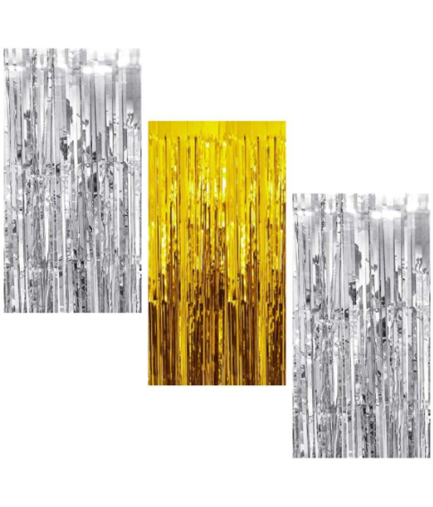     			Blooms Event 2Silver 1Golden fringe Curtains Pack of 3