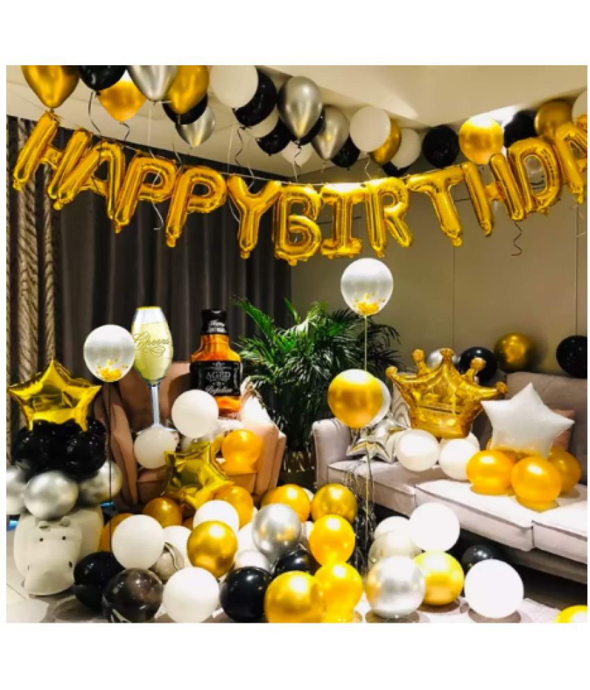     			Blooms EventHappy Birthday Banner Decoration Kit 58 Pcs Combo with Cheers Foil Balloon Crown Foil, Age Perfect, Metallic Balloons with Ribbon