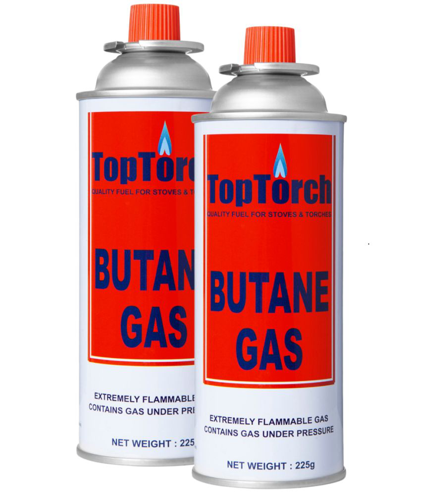     			Top Torch Portable High Pressure liquefied Gas Canister 225g Can Easy to use Perfect Suitable to Refill lighters. Small Stove,Torch, Welding Fuel Gas (Pack-2)
