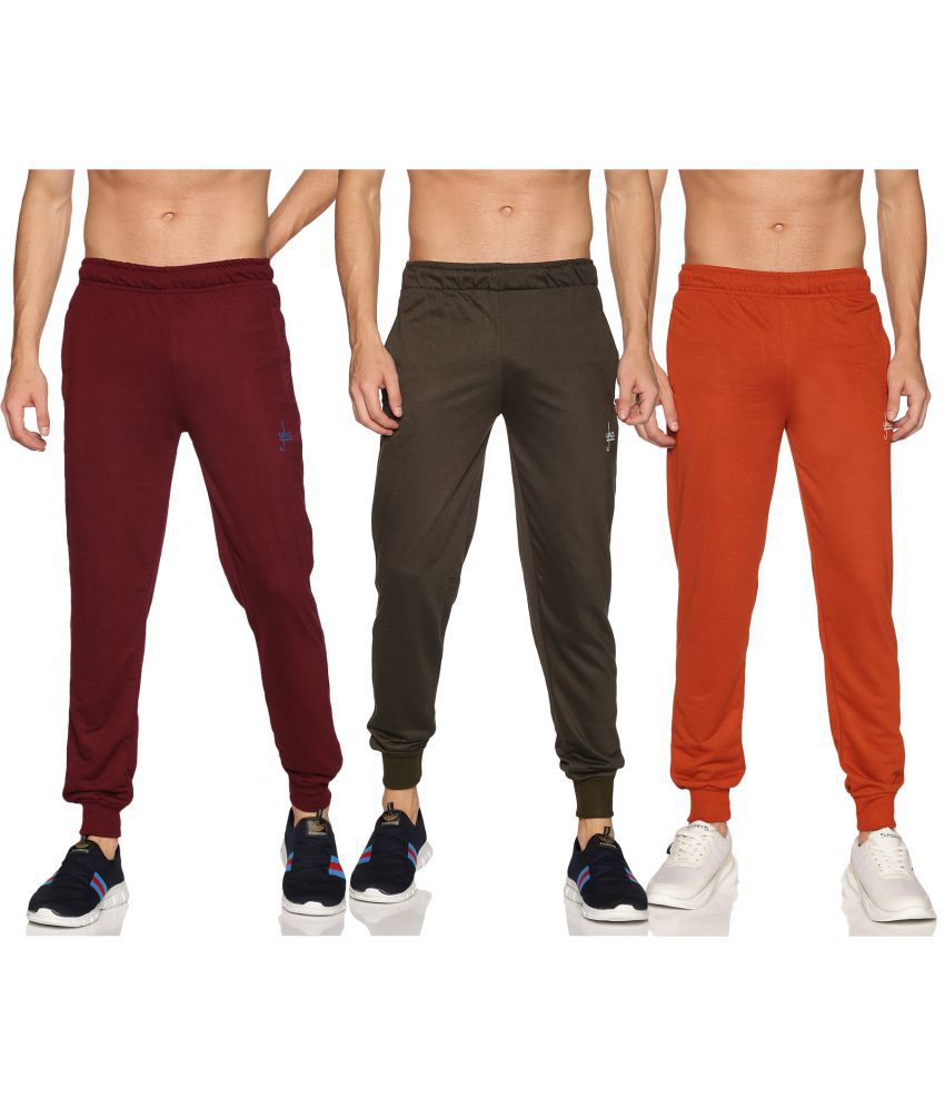     			YHA Multi Cotton Blend Solid Joggers Pack of 3