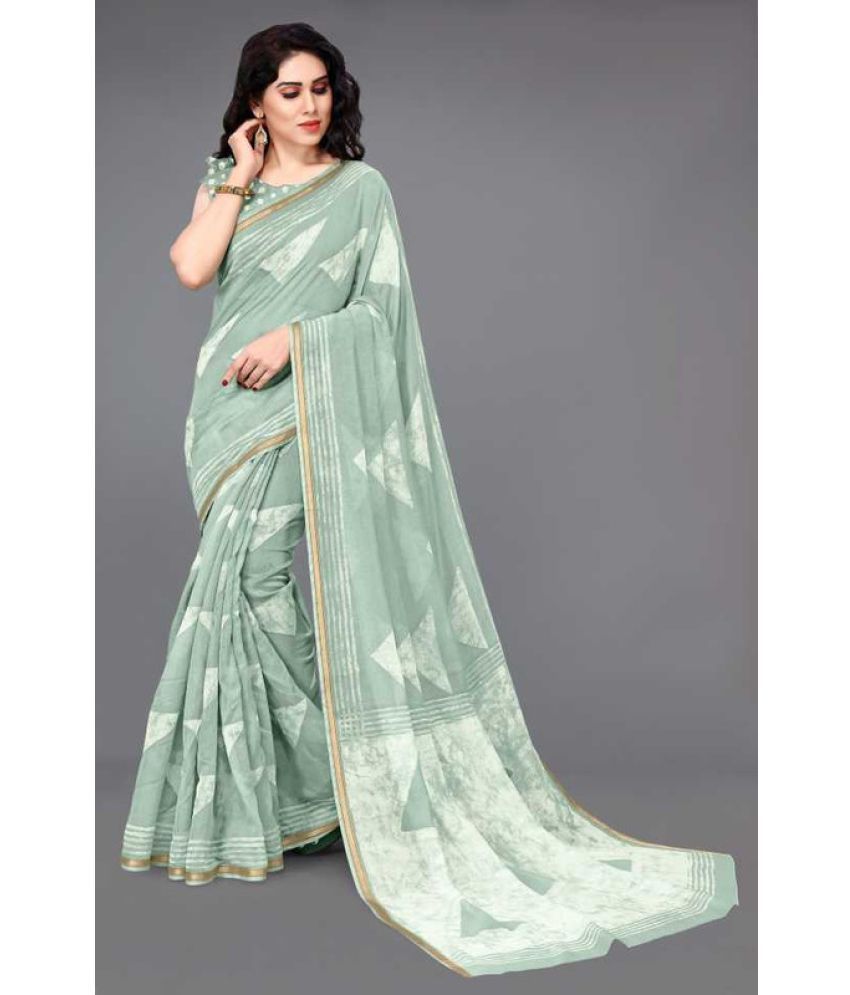     			AARTI SELECTION Light Green Cotton Saree -