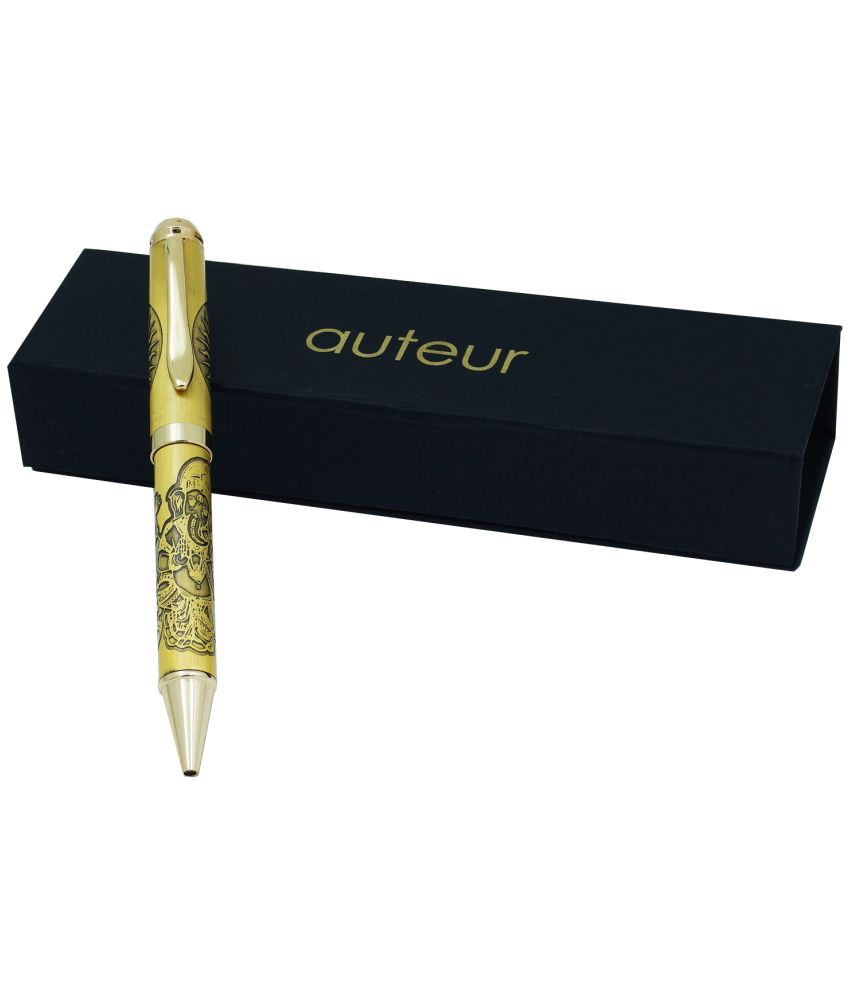     			auteur Blessings of Lord Ganesha Ball Pen With "Ganesha" Engraved On Brass Body , Blue Ink , Twist Mechanism Ball Pen .