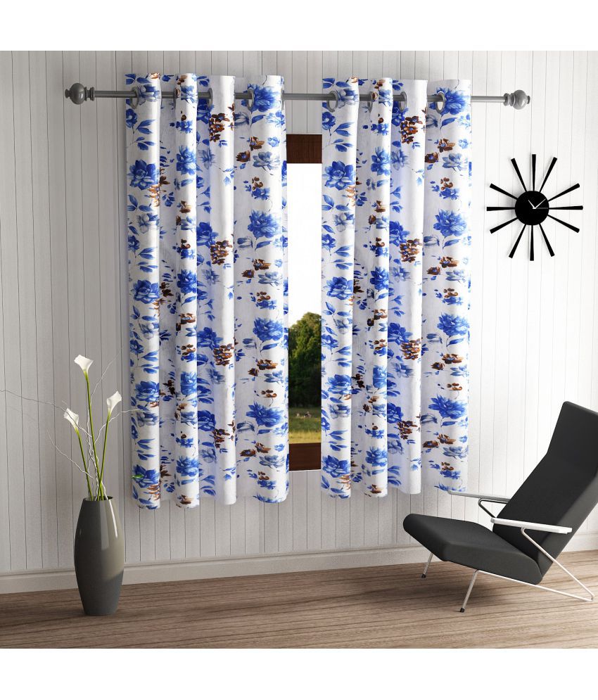     			Home Sizzler Set of 2 Window Semi-Transparent Eyelet Polyester Blue Curtains ( 153 x 116 cm )