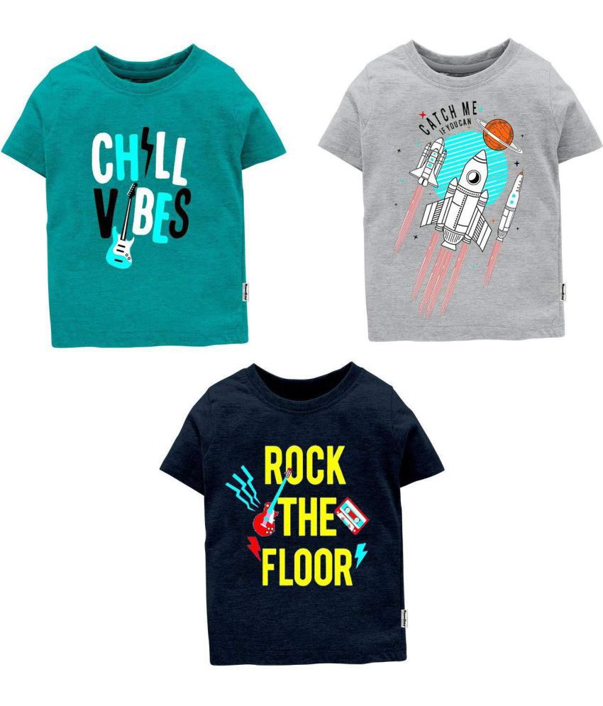 NammaBaby Boys Printed Cotton Blend T Shirt (Multicolor, Pack of 3)
