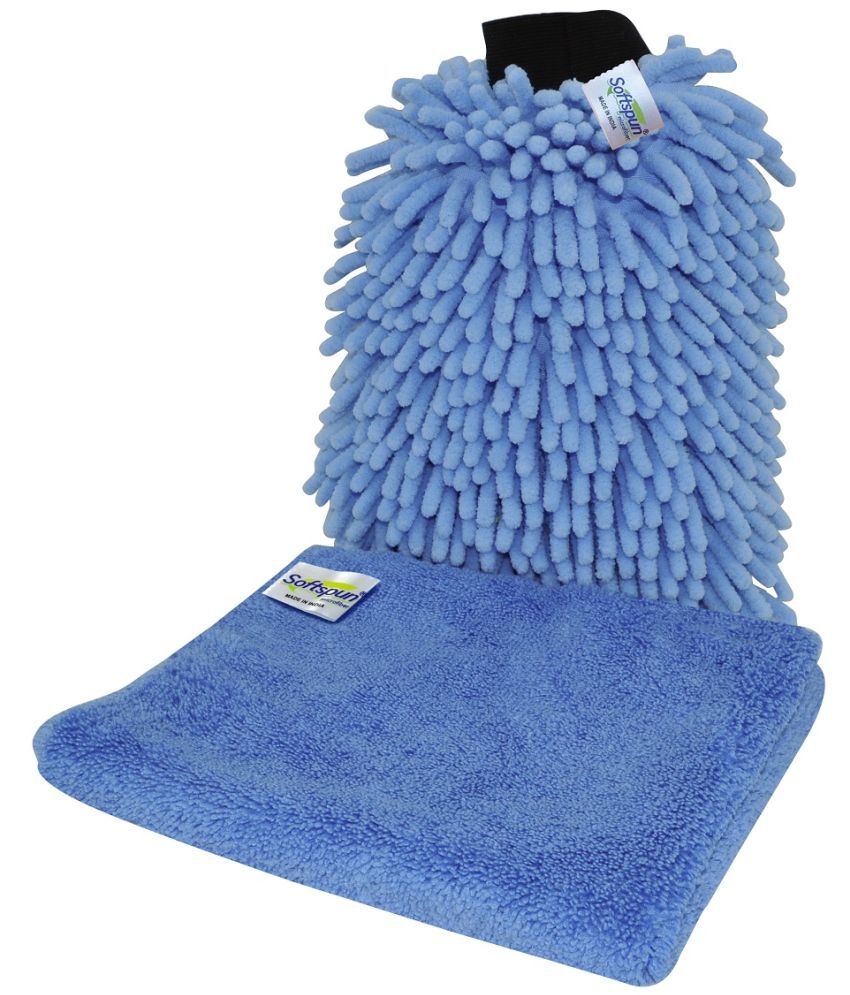     			SOFTSPUN SOFTSPUN Microfiber Chenille & Single-Side Gloves 1700 GSM with Towel 380 GSM, 2 Piece Combo Multicolour, Multi-Purpose Super Absorbent and Perfect Wash Clean with Lint-Scratch Free Car, Dusting! Glove