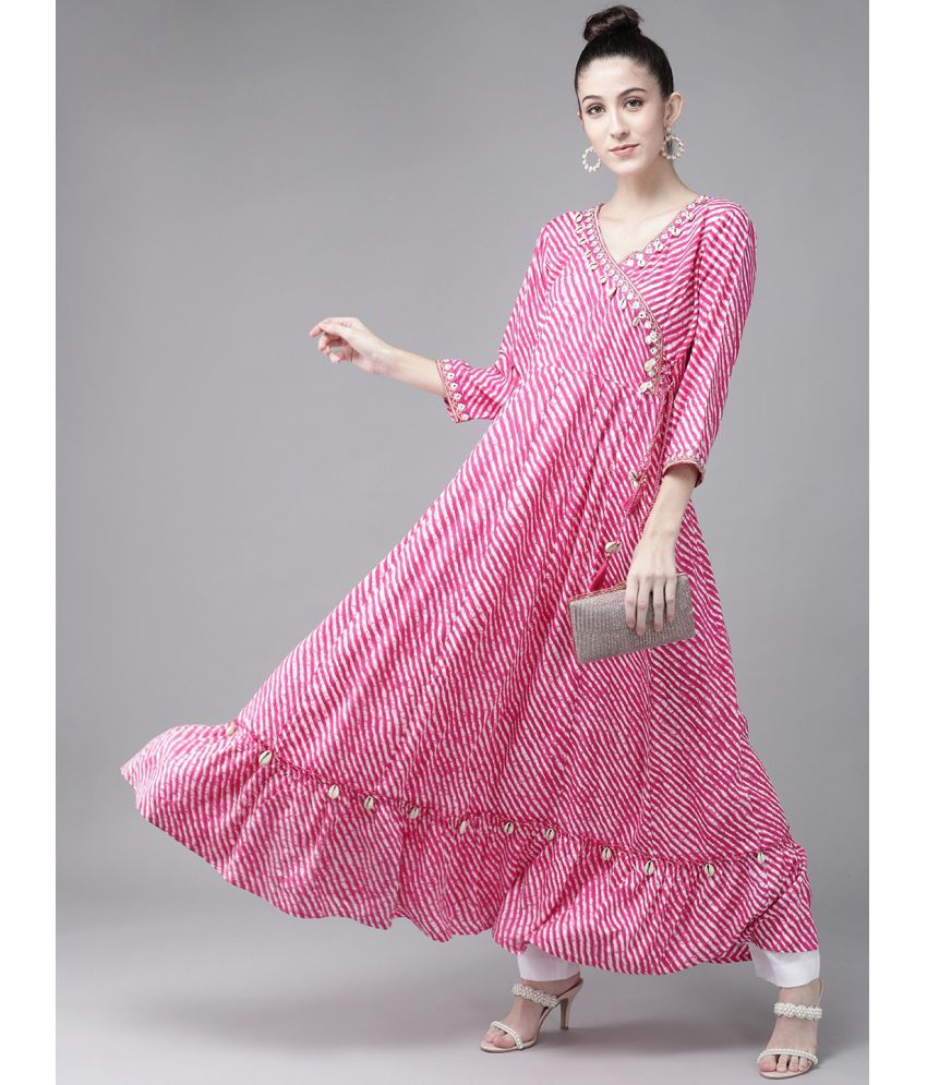     			Yufta - Pink Rayon Women's Angrakha Kurti