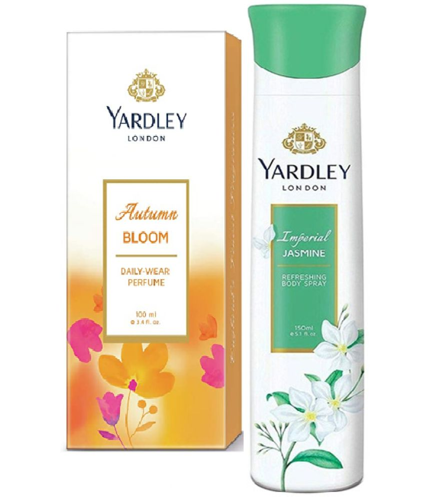     			YARDLEY LONDON 1 AUTUMAN BLOOM DAILY WEAR PERFUME  100 ML , 1 IMPERIAL JASMINE REFPESHING BODY SPRAY PERFUME 150 ML,PACK OF 2 .