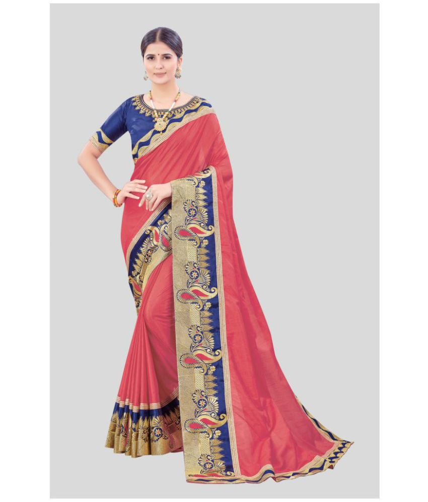 offline selection - Peach Silk Blend Saree With Blouse Piece ( Pack of 1 )