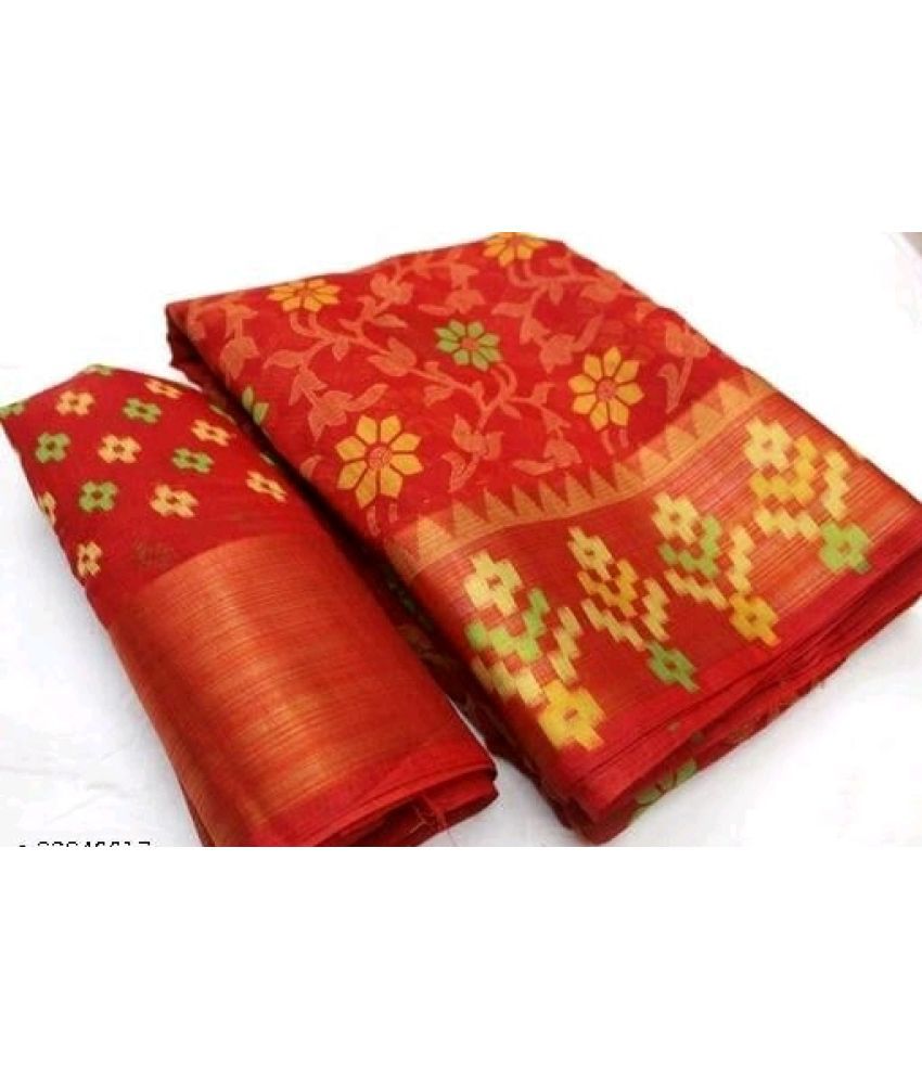     			AARTI SELECTION Red Cotton Saree -