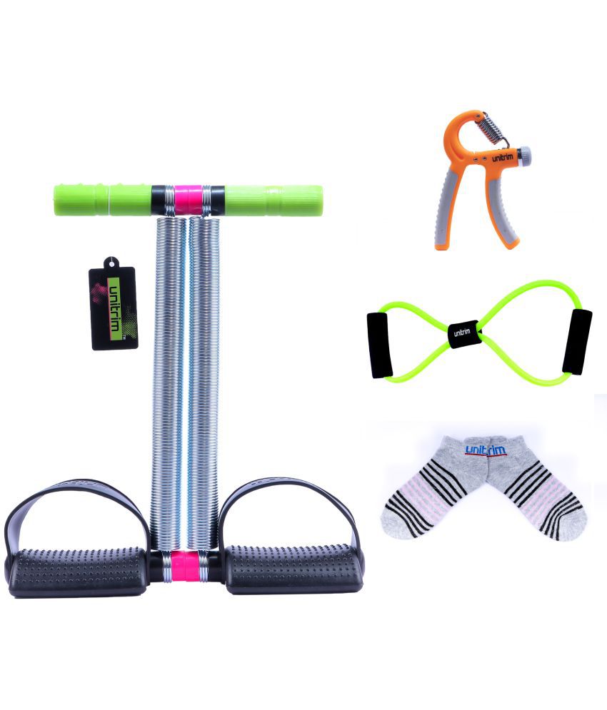 Tummy Trimmer Double Spring Female, Adjustable Hand Grip and Chest Expander Resistance Tube Combo