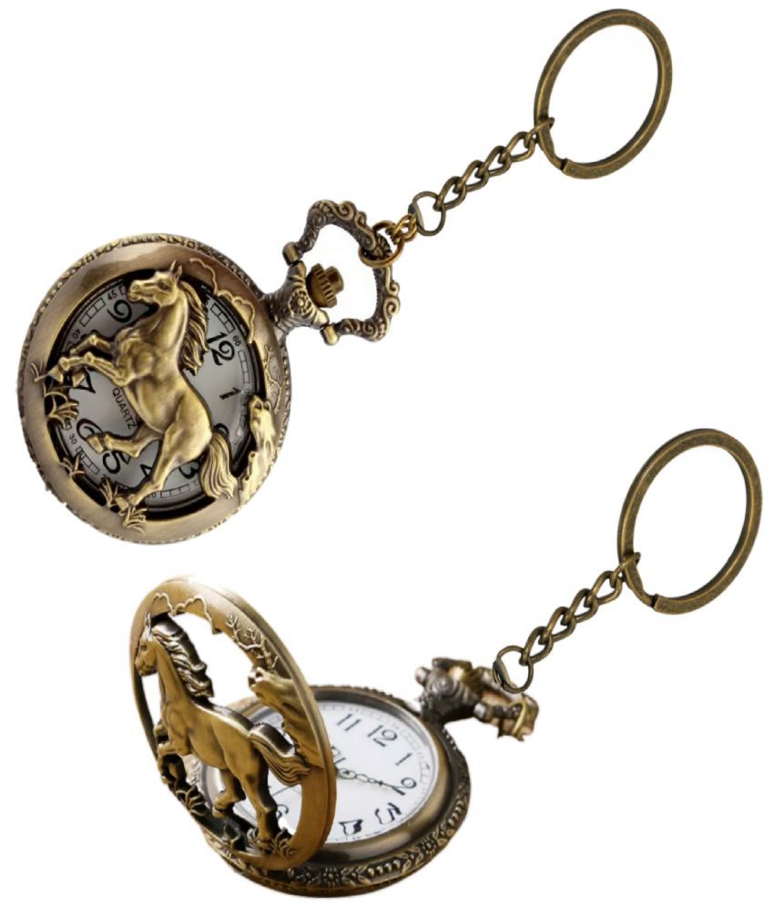     			GT Gala Time Horse Design Pocket-Watch Designer Vintage Premium Analog Clock Antique Metallic Key Chain Gifting