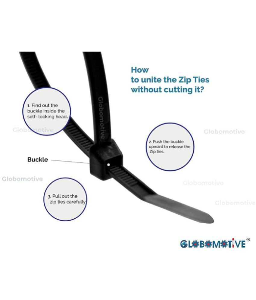 Buy Globomotive Teeth Grip Nylon Self Locking Cable Ties, Black (100 mm ...