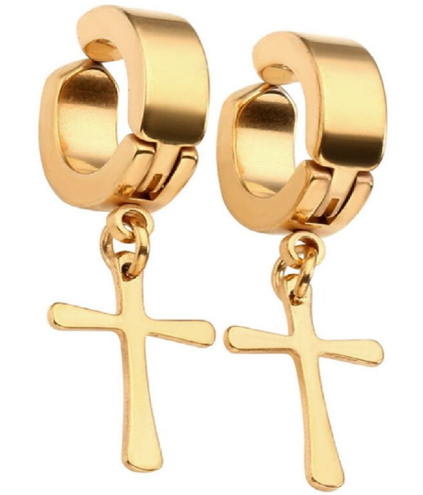Non-Pierced Clip On Cross Dangle Drop Hoop Hinged Earrings Set for Men Women No Piercing Ear Plug Jewelry