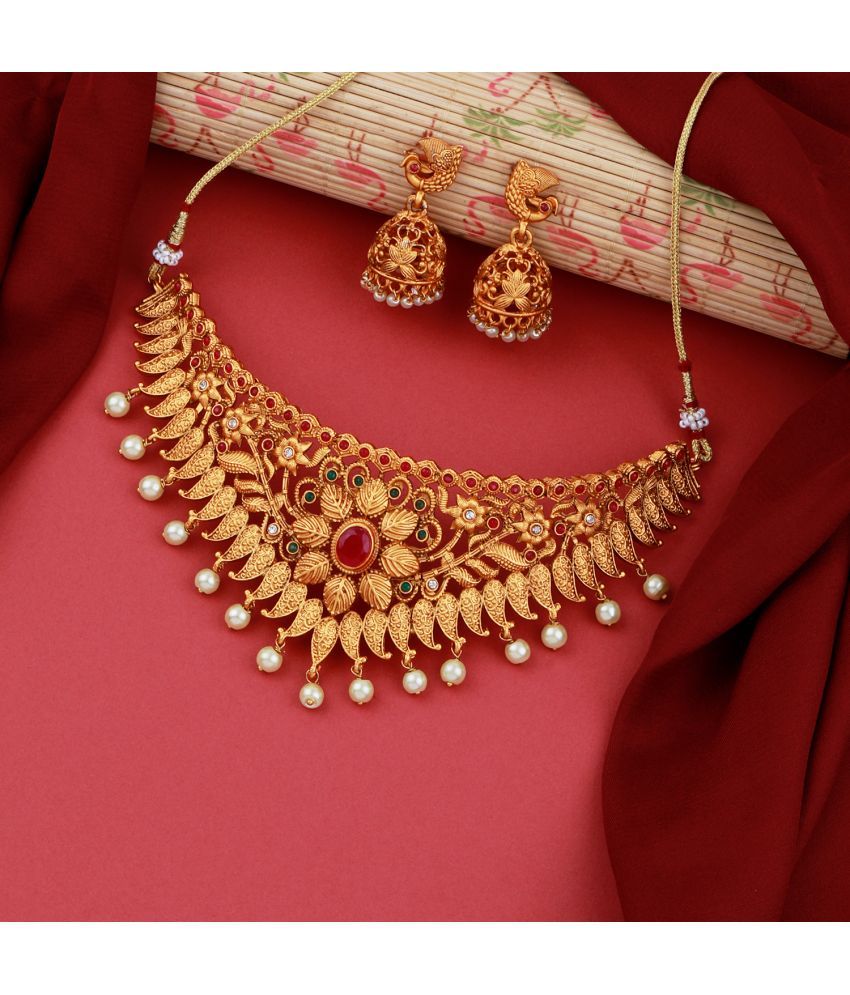     			ShreejiHuf Alloy Golden Traditional Necklaces Set Choker