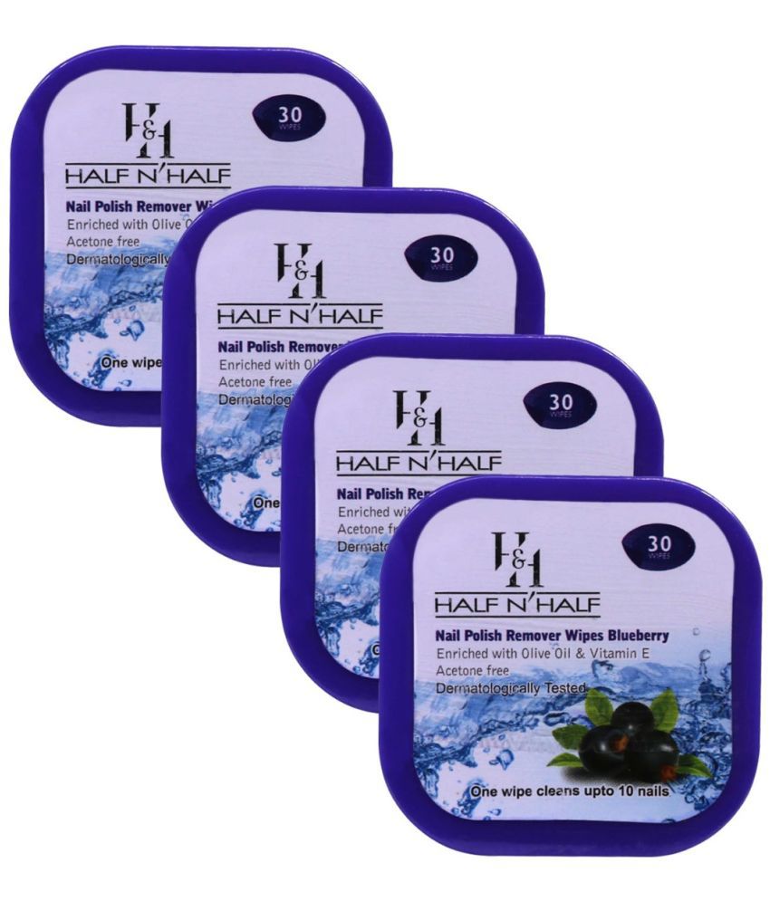     			Half N Half Nail Polish Remover Wipes, Blueberry Flavour, Pack of 4 (120wipes)