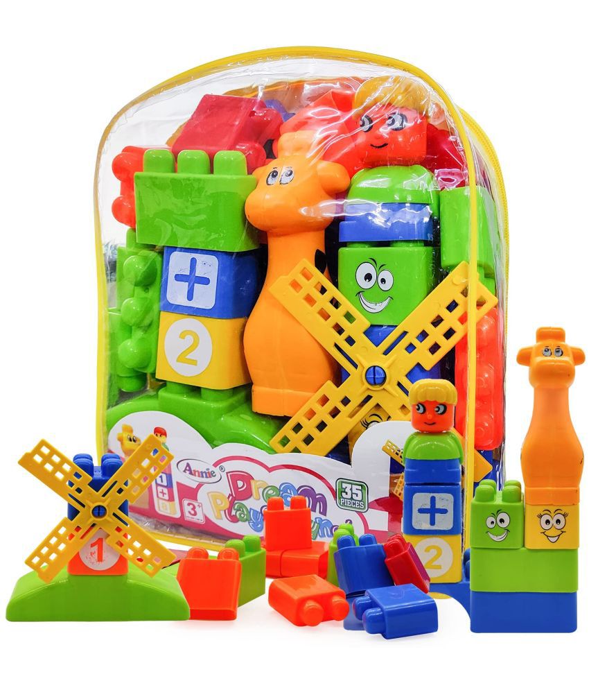 NHR Learning Blocks Cartoon Figures, with Dream Playground Packing Bag, Best Gift Toy for Kids (Set of 35 Pcs)