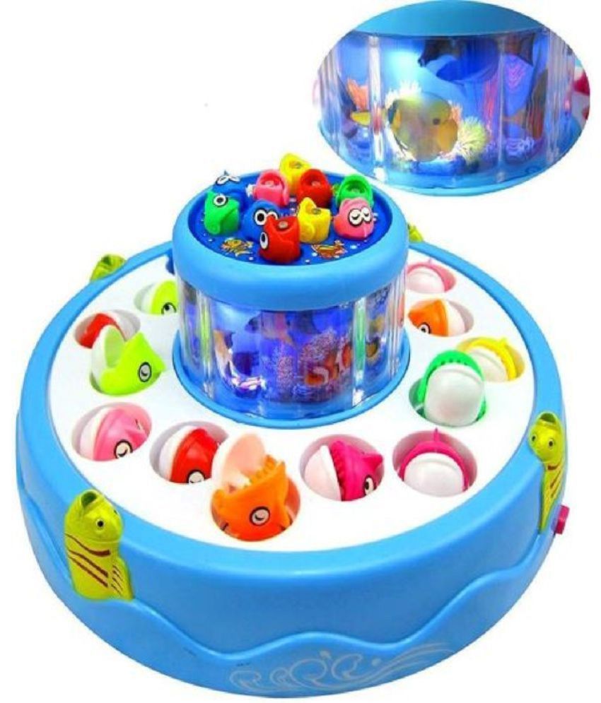 VBE Plastic Fish Catching Game Big with 26 Fishes and 4 Pods, Includes Music and Lights, Multi Color